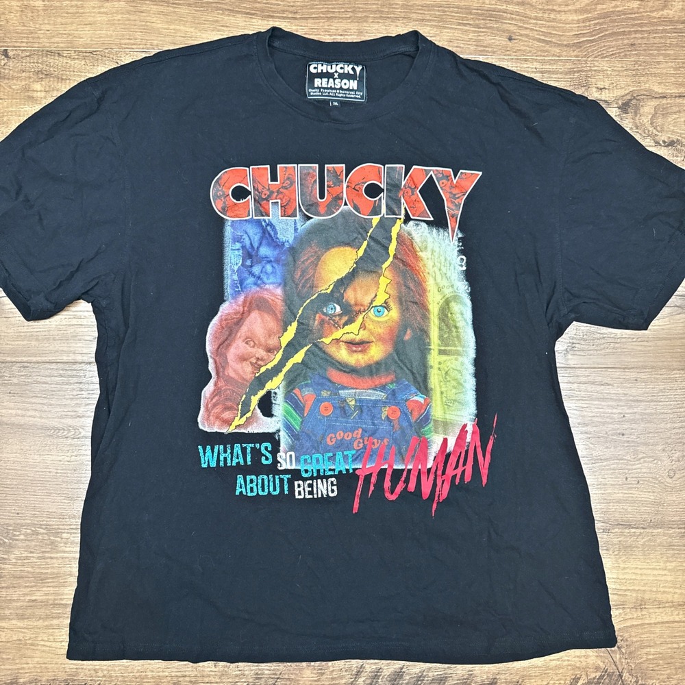 Chucky X Reason Mens 2XL T Shirt Child's Play Black Horror Scary Halloween‎ Cult